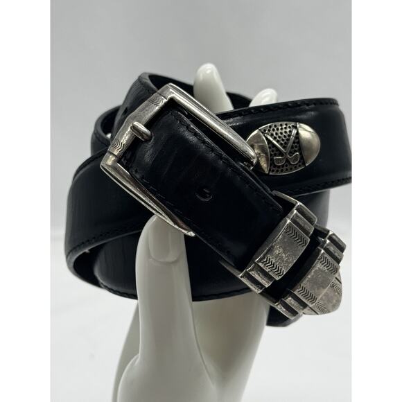 Black Leather PGA Tour Silvertone Medallion Belt Sz 42 47” Long Golf Club - Picture 2 of 11